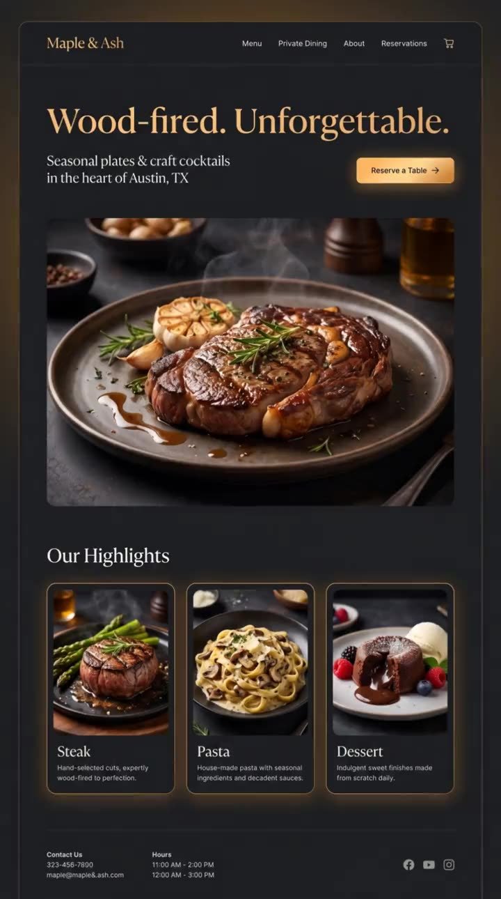 Maple & Ash — modern restaurant website